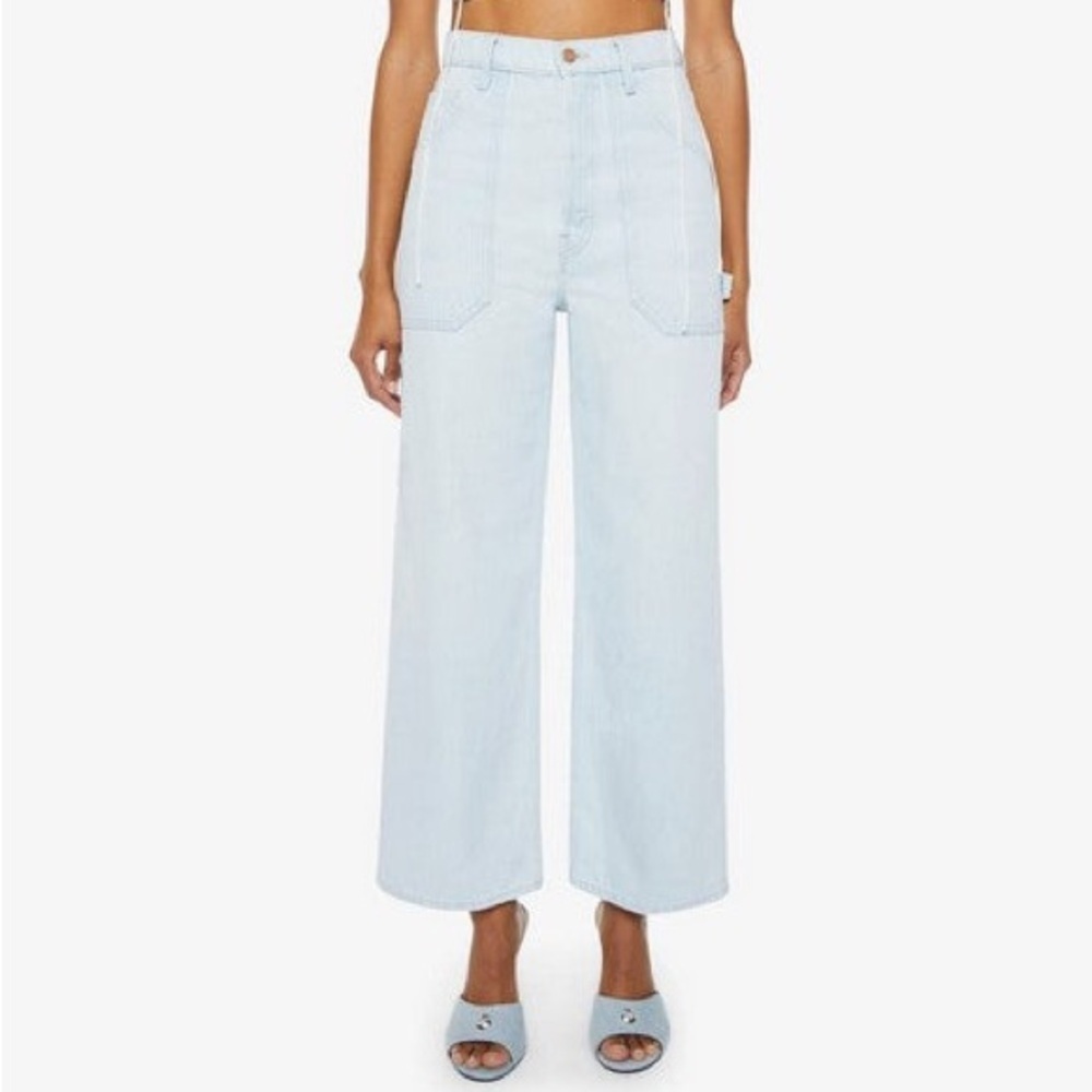 New‎ Mother Snacks High Waisted Smoothie Carpenter Ankle Jeans 32 Blue Over Ice